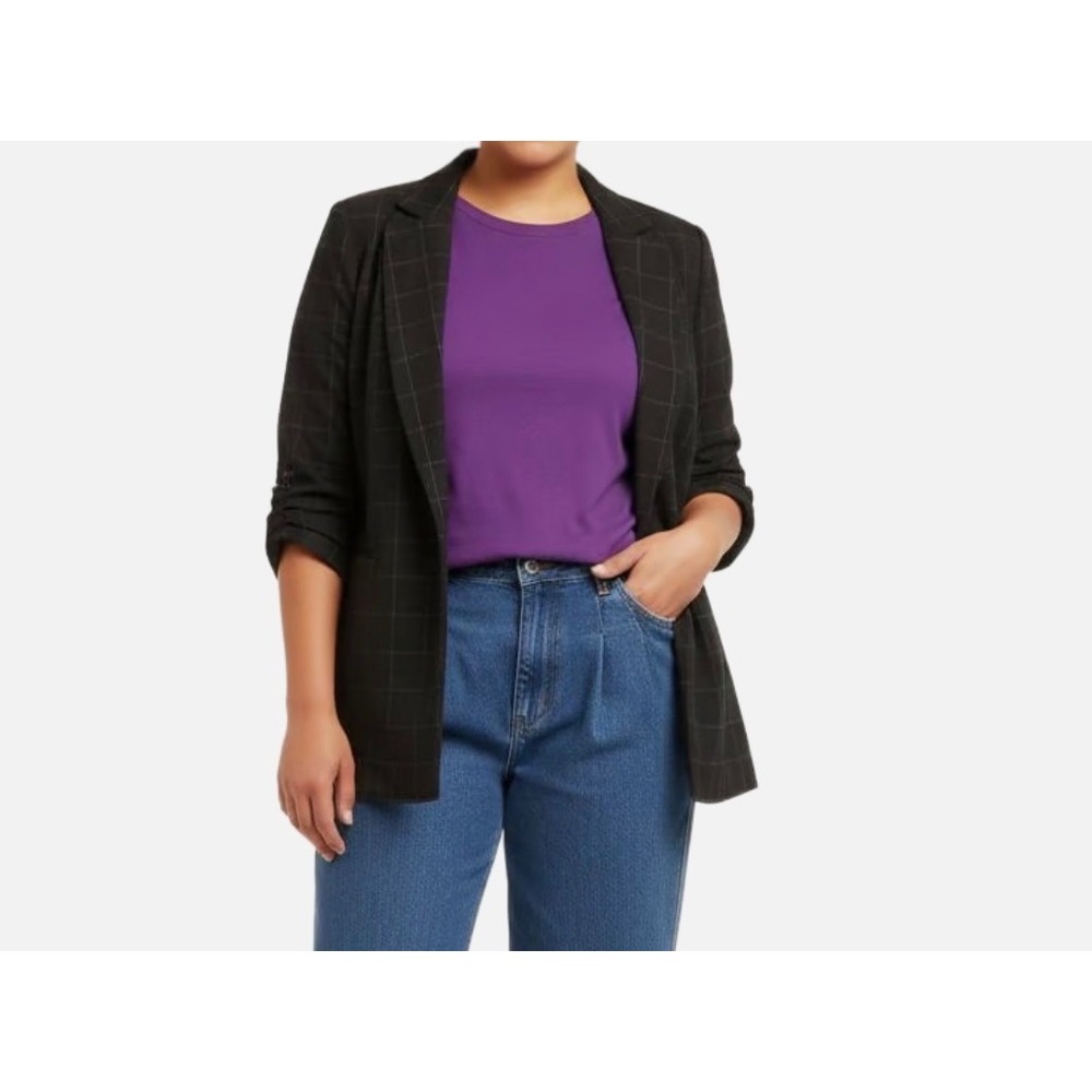 Bbj Los Angeles Women's Black Grid Pattern Blazer Xl